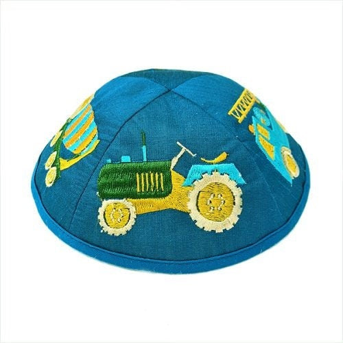Purple/orange/Blue tractor Kids Kippah