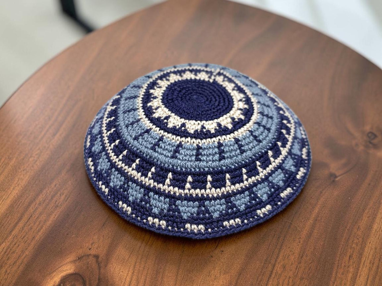 White, Blue, & Light Blue 14cm Cotton Knitted Kippah