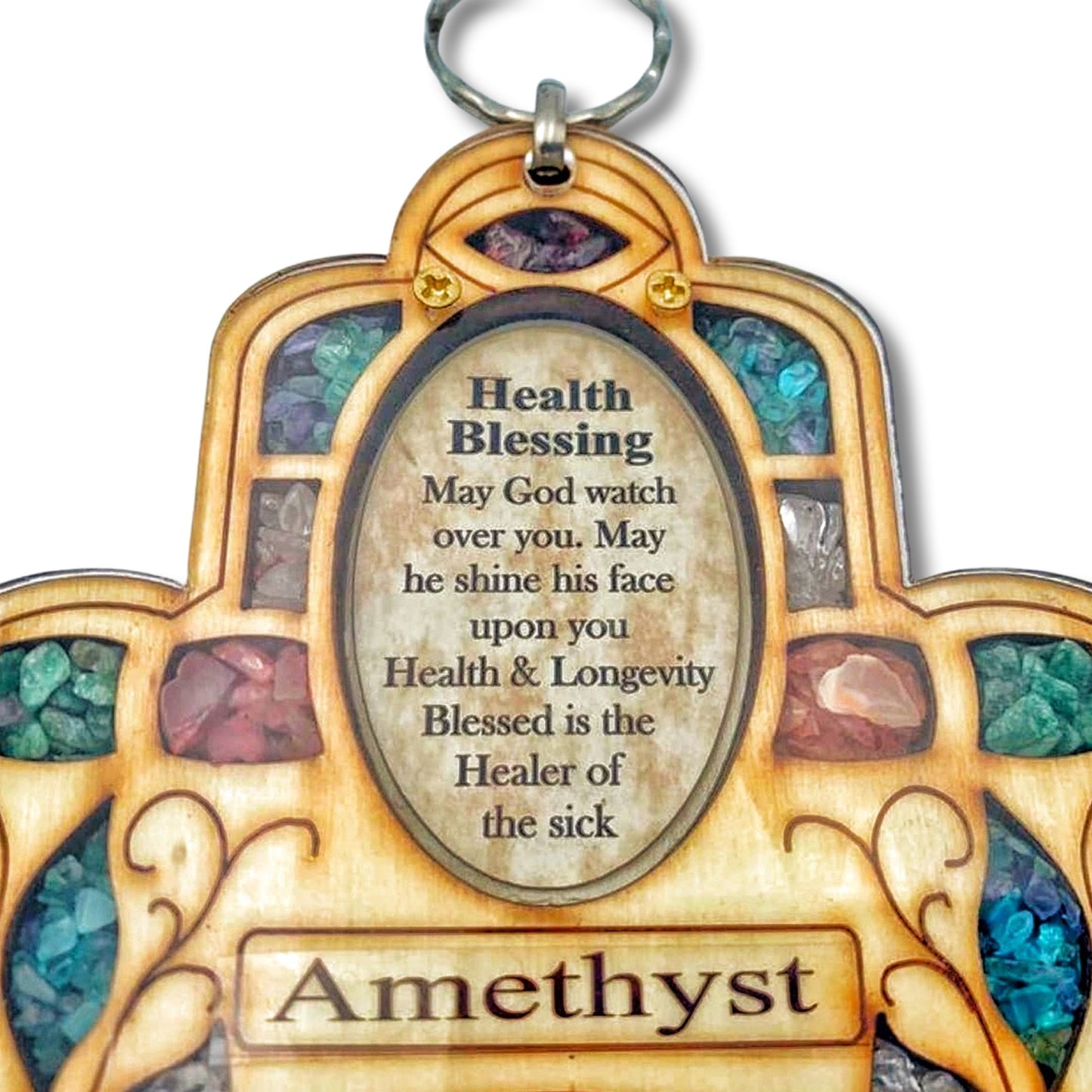 Wooden amethyst hamsa Health Blessing