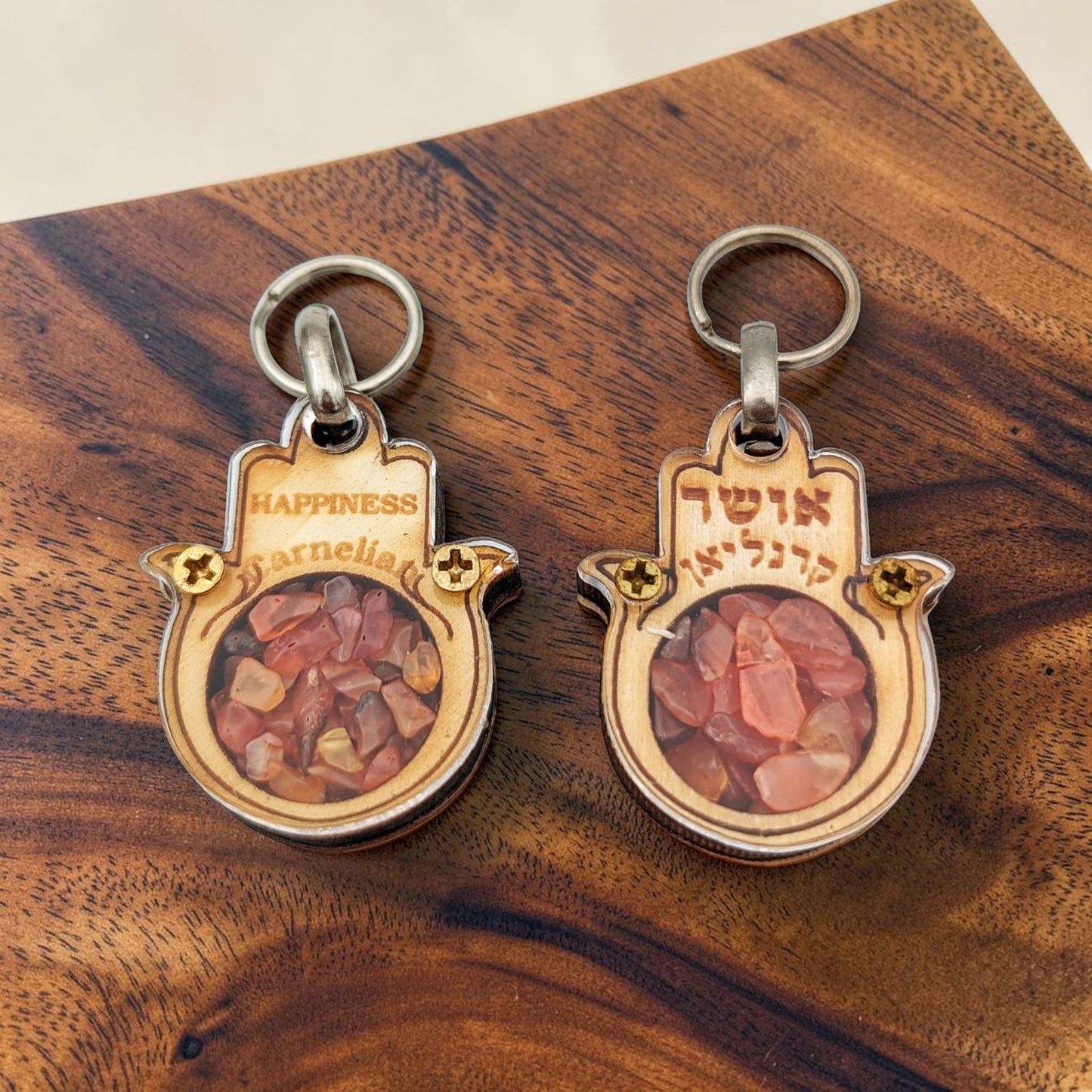 Wooden Hamsa Key Chain with Crystal