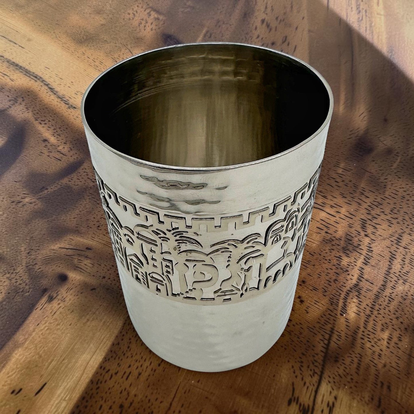 Silver Jerusalem Design Kiddush Cup