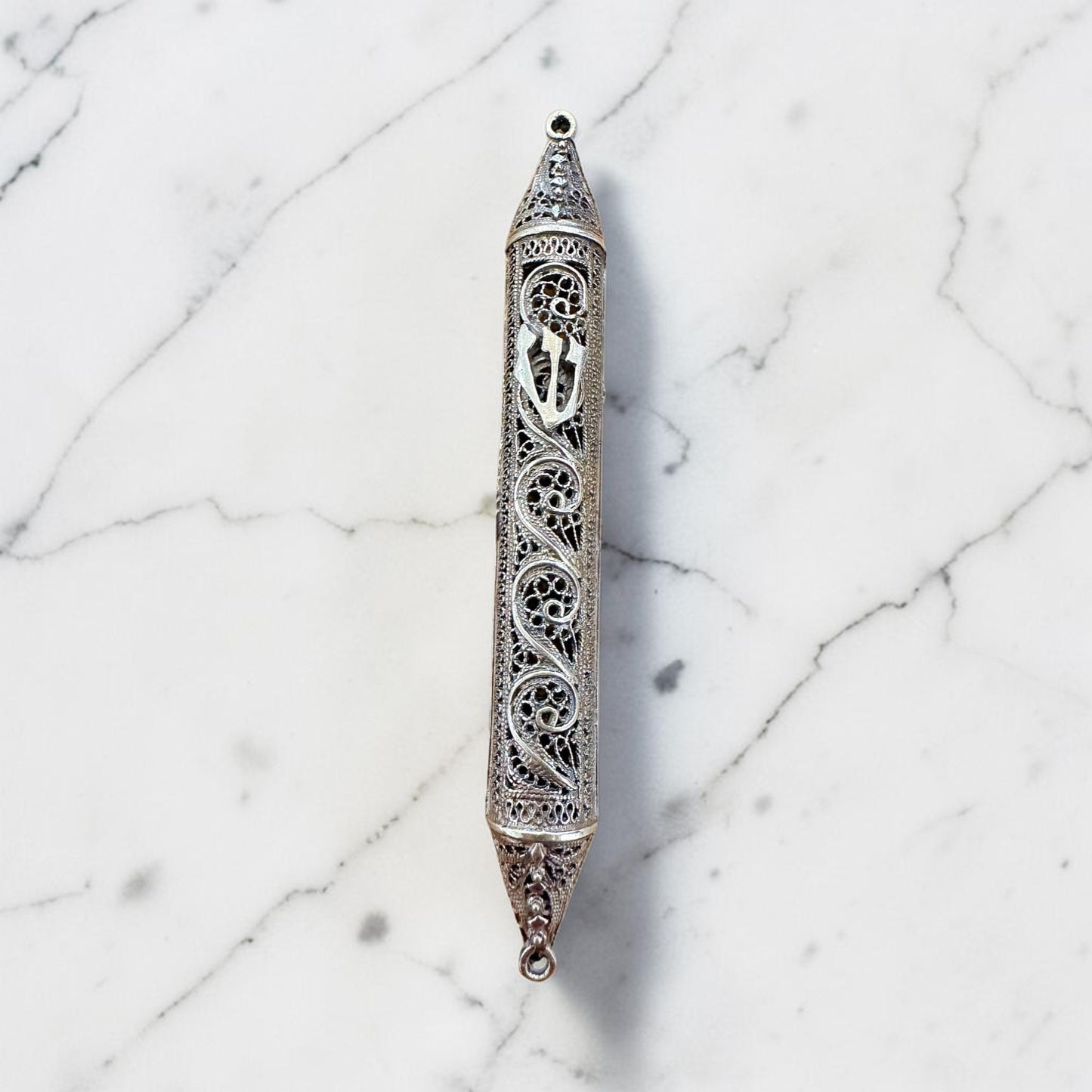 Handmade Sterling Silver Yemenite Filigree Mezuzah Case