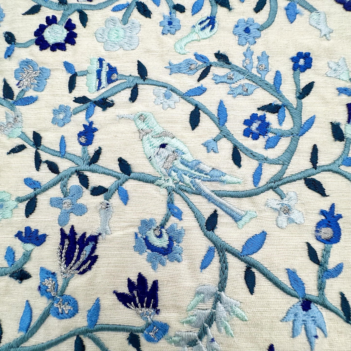 Embroidery Blue Challah Cover Birds and Flowers