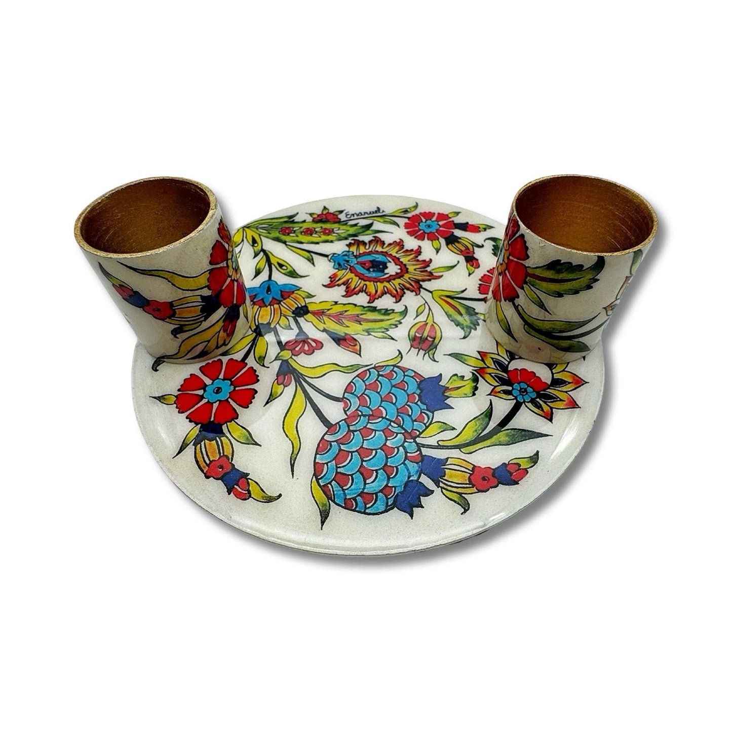 Shabbat Flowers Candle Holders With Matching Plate
