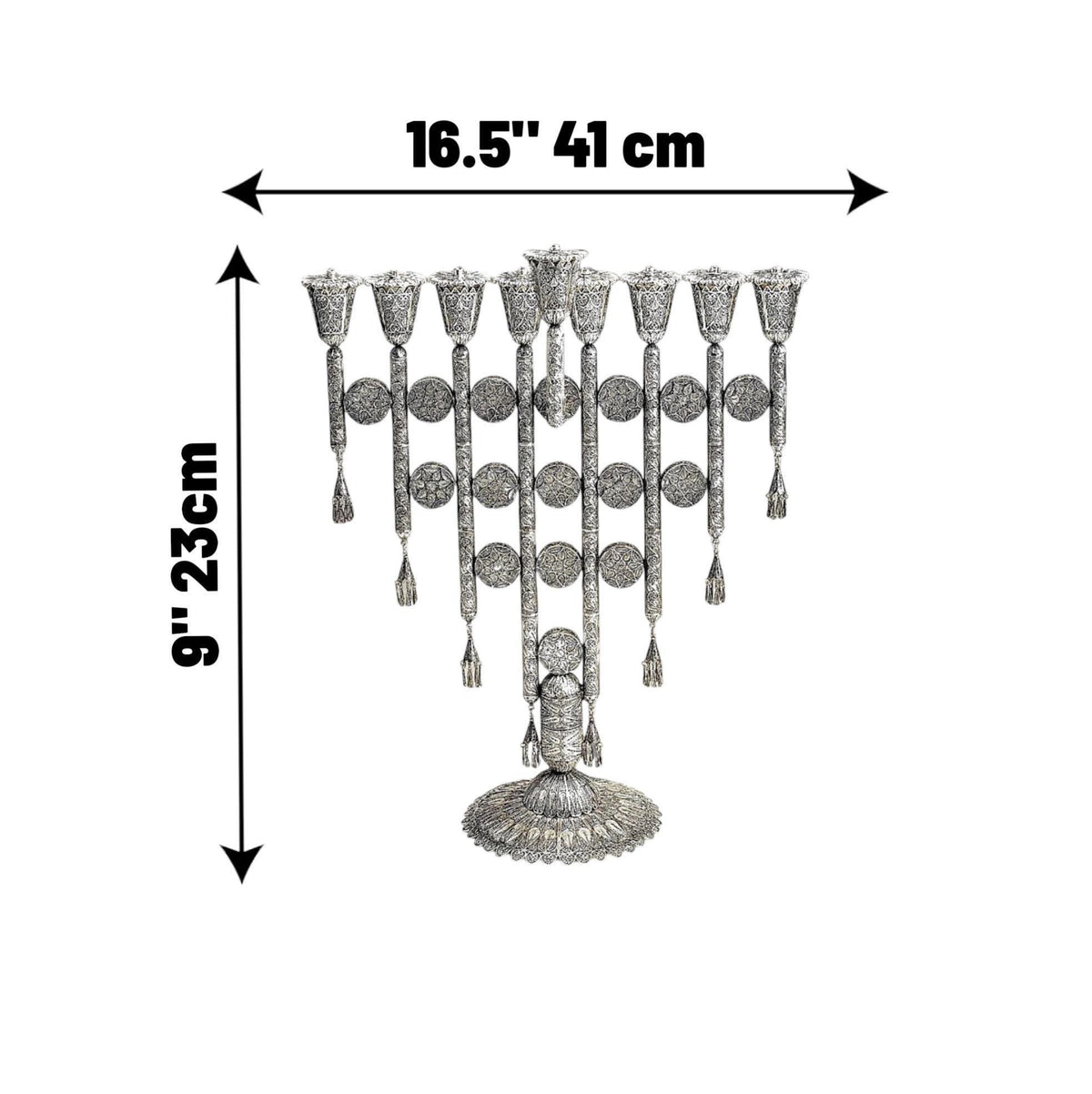 Big Yemenite Filigree Hanukkah Menorah | Handcrafted Jewish Hanukkiah | Elegant Judaica Gift
