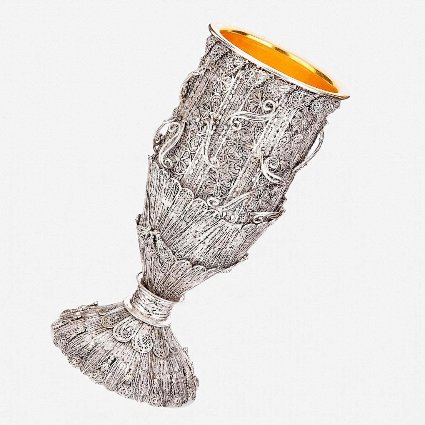 Big Eliyahu Kiddush Cup | Sterling Silver Yemenite Filigree | 24K Gold Interior
