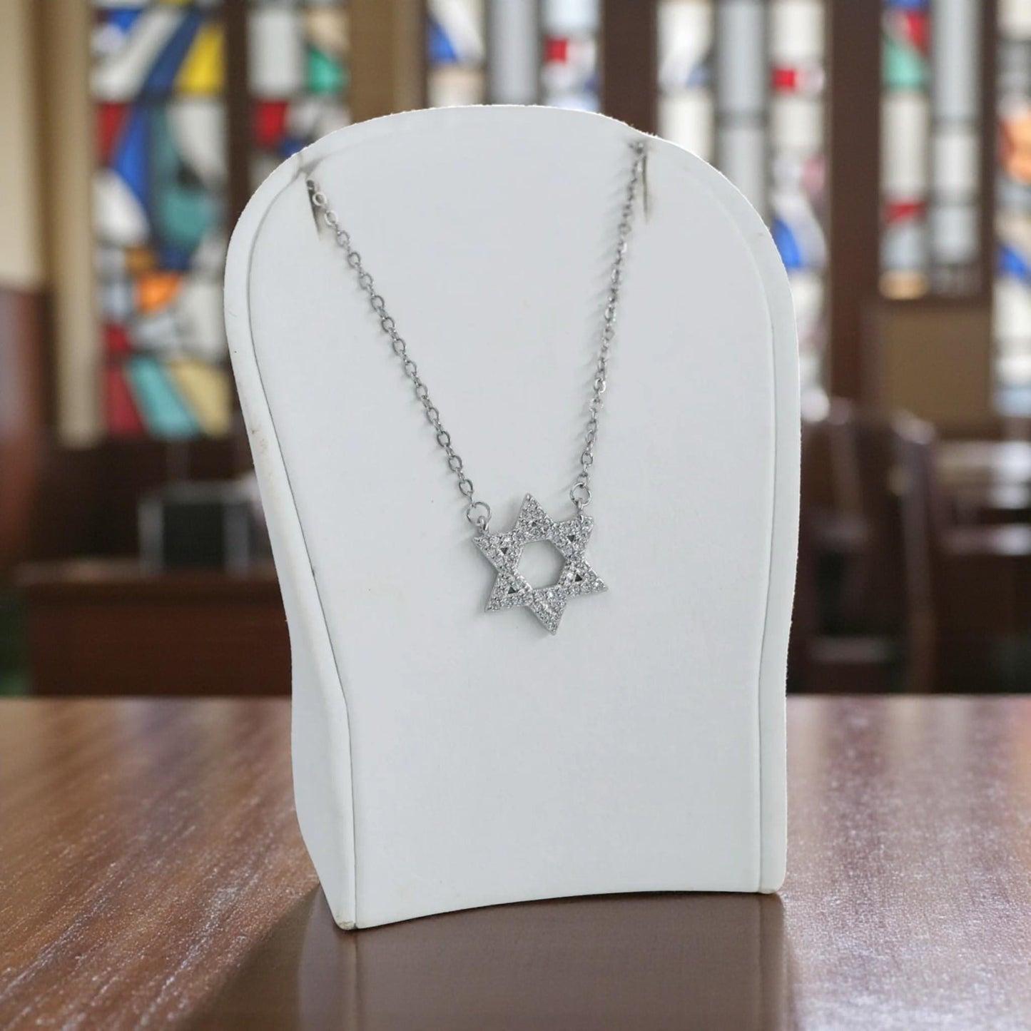 Sterling Silver Star of David Necklace with Crystals