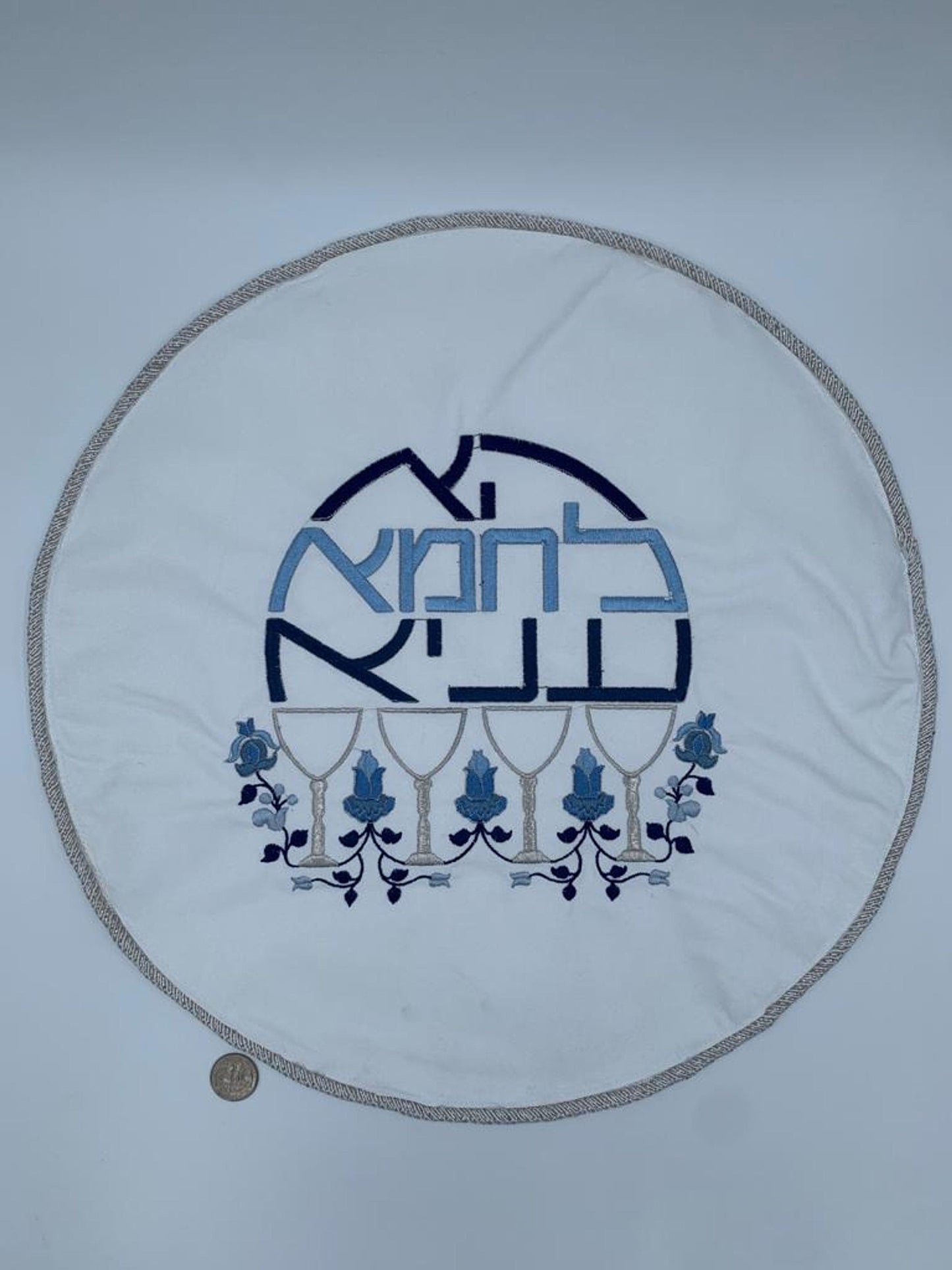 Round Matzah Cover Flowers & wine Design