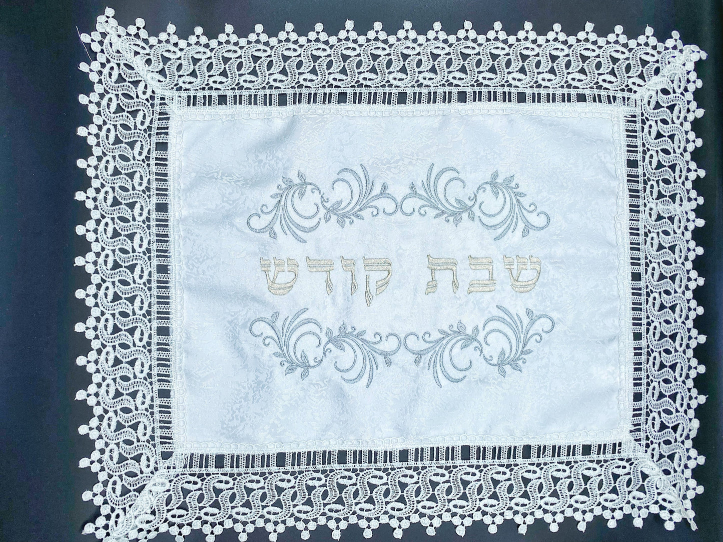 White Linen Challah Cover for Shabbat Table