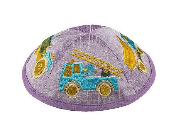 Purple/orange/Blue tractor Kids Kippah
