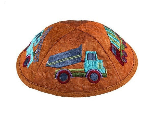 Purple/orange/Blue tractor Kids Kippah