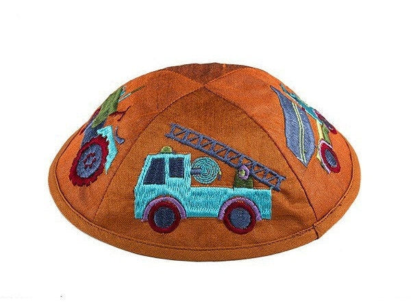 Purple/orange/Blue tractor Kids Kippah