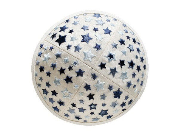 White Stars Embroidered Kids Kippah