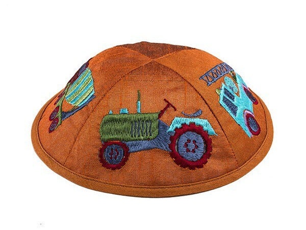 Purple/orange/Blue tractor Kids Kippah