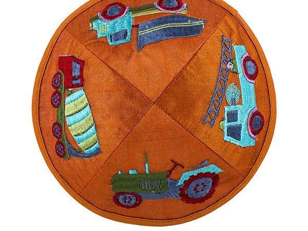 Purple/orange/Blue tractor Kids Kippah