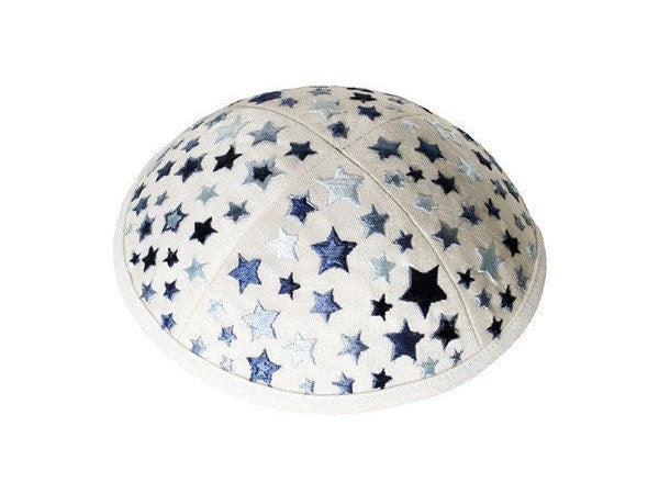 White Stars Embroidered Kids Kippah
