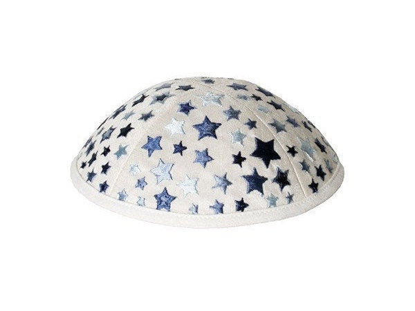 White Stars Embroidered Kids Kippah