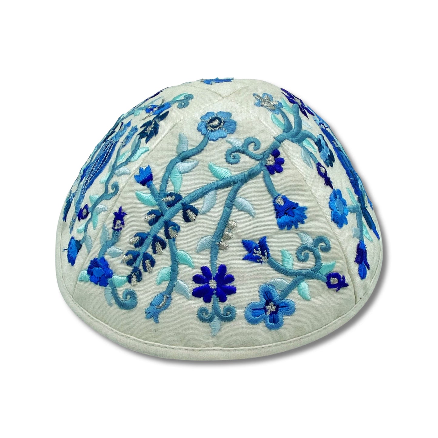 Blue & White Bird Embroidered Kippah