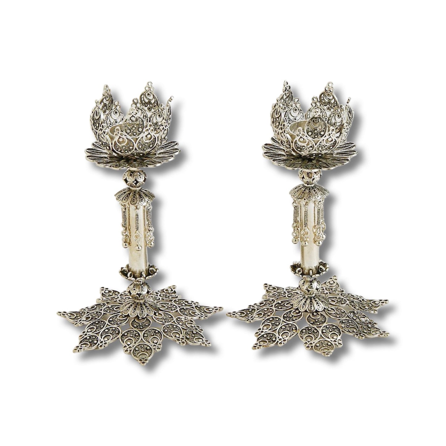 Sterling Silver Yemenite Filigree Art Candle Holders