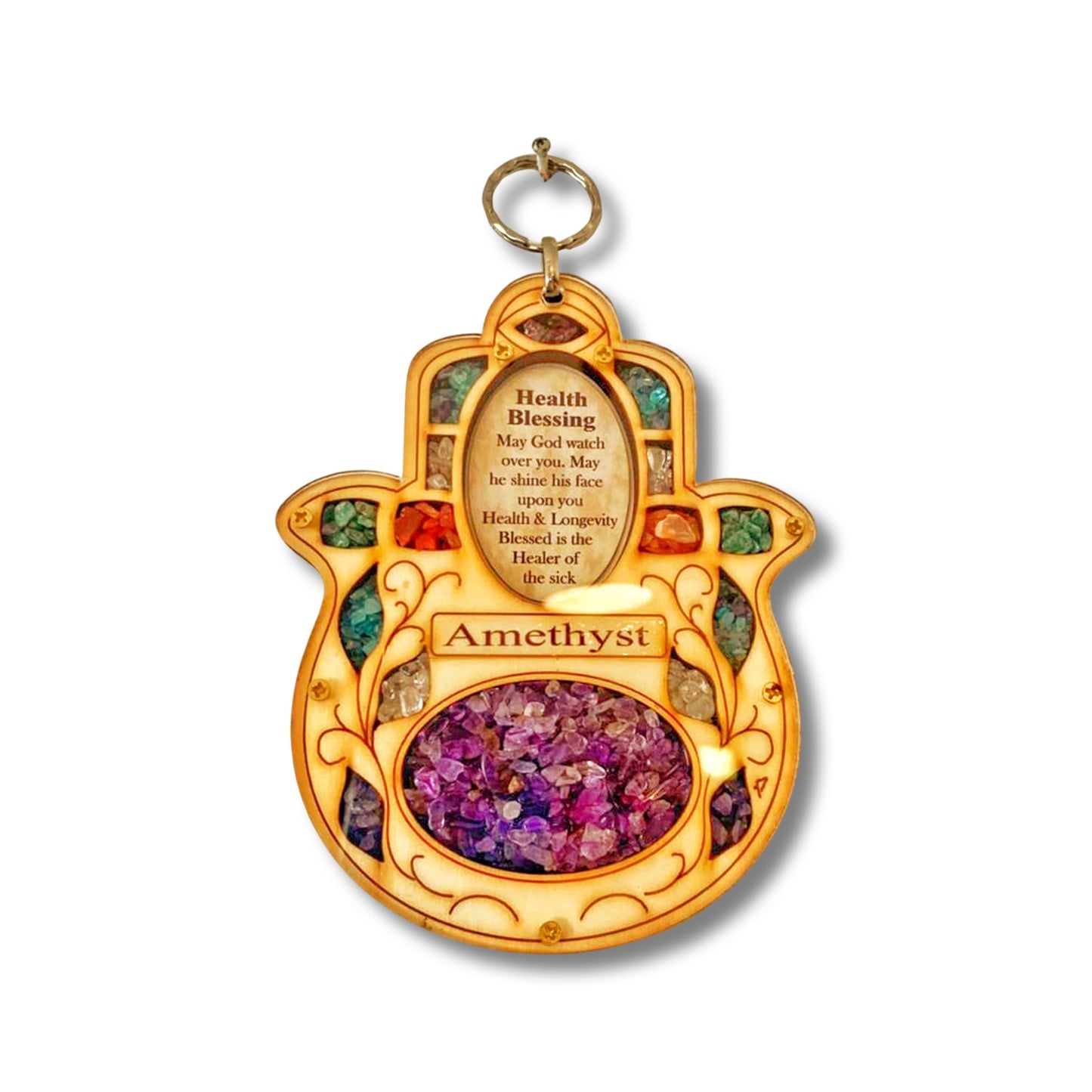 Wooden Amethyst Hamsa Health Blessing