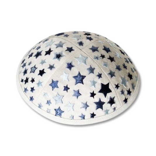 White Stars Embroidered Kids Kippah