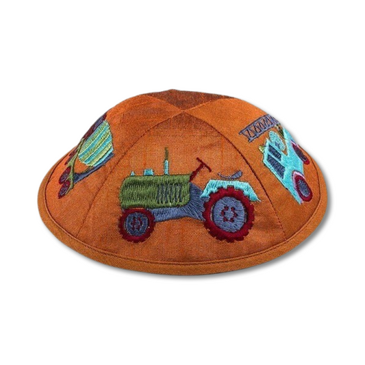 Purple/orange/Blue tractor Kids Kippah