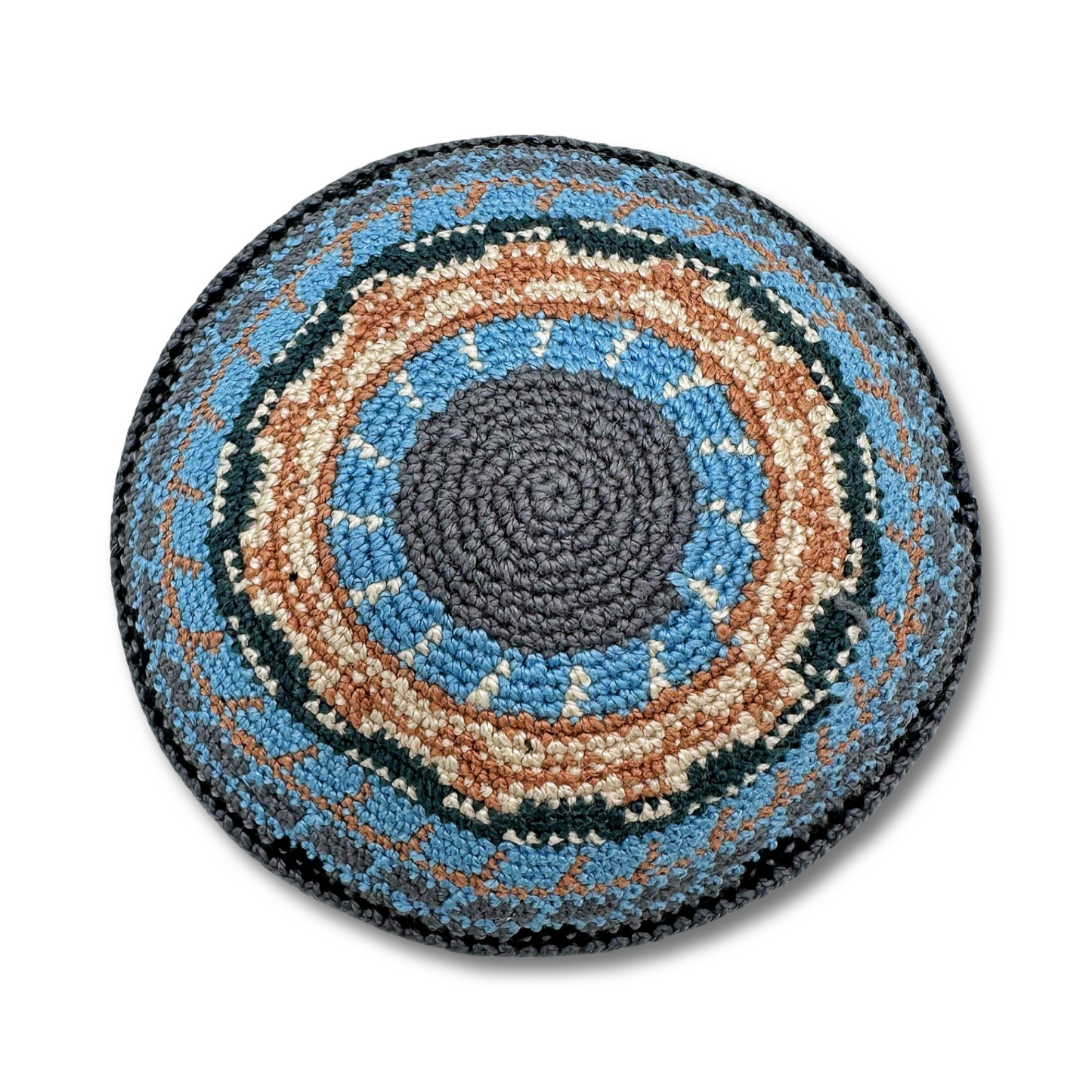Blue brown gray & black Cotton Kippah
