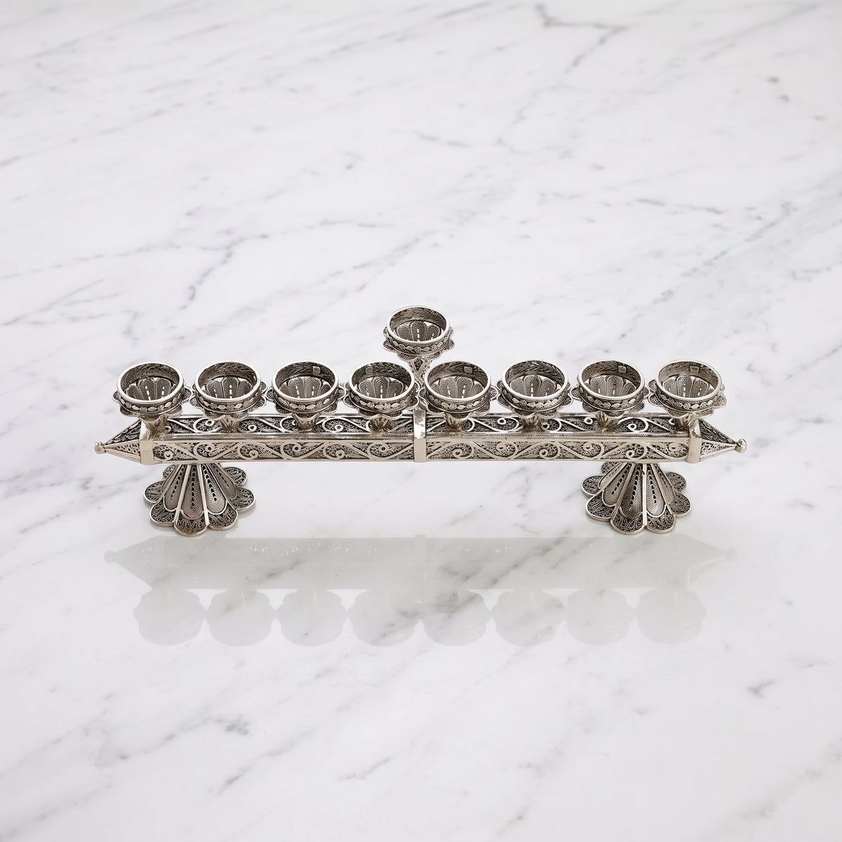 Yemenite Filigree 2-in-1 Hanukkah Menorah & Shabbat Candlesticks