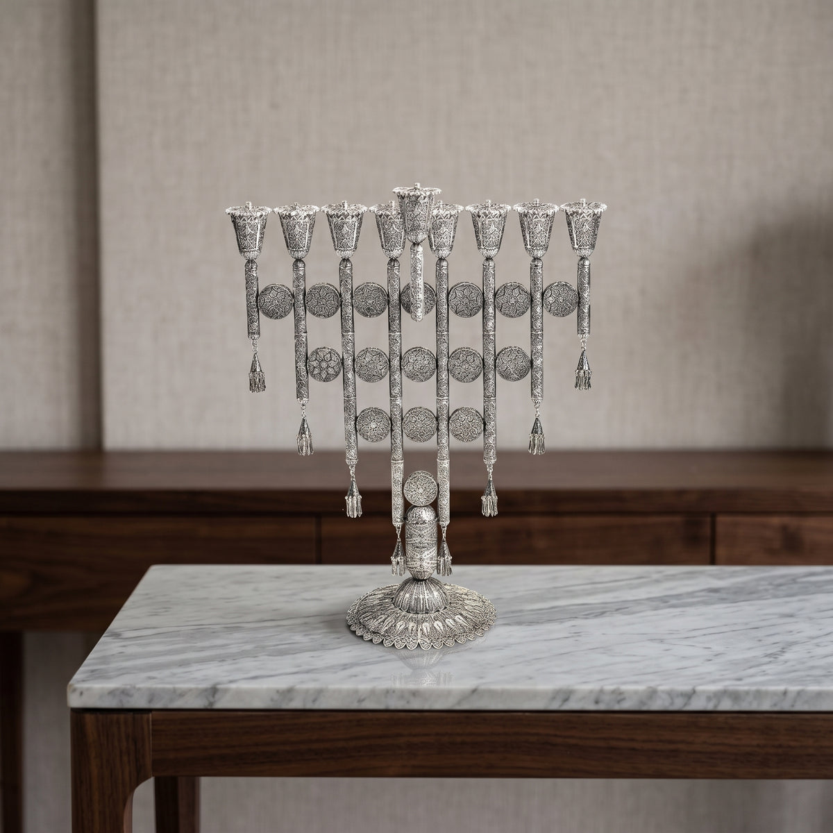 Big Yemenite Filigree Hanukkah Menorah | Handcrafted Jewish Hanukkiah | Elegant Judaica Gift