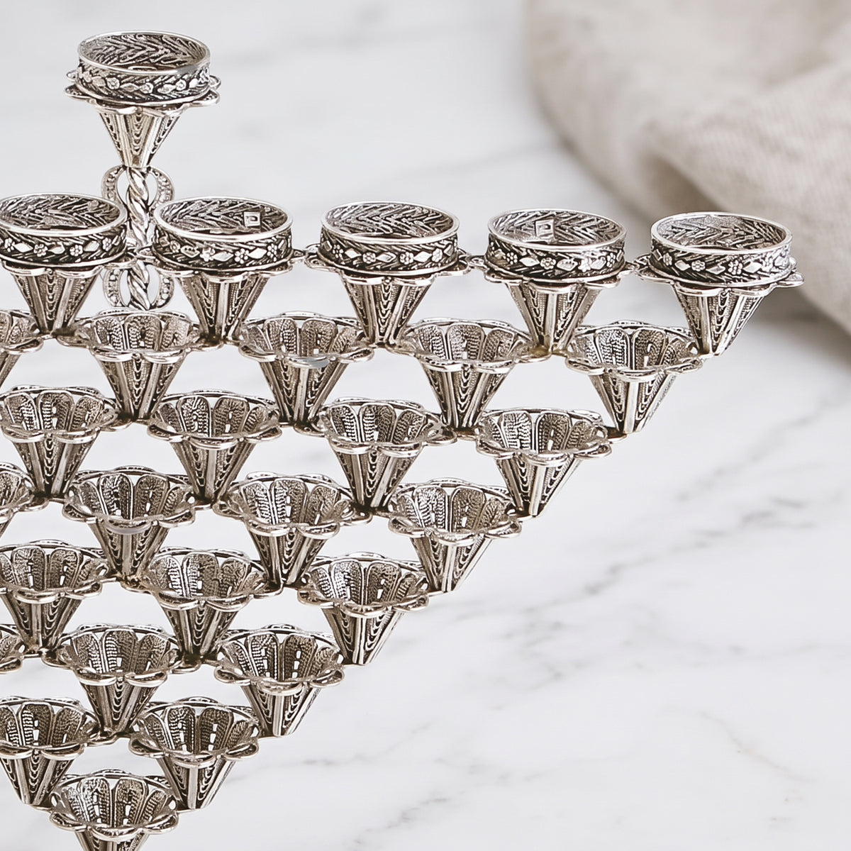 Elegant Sterling Silver Yemenite Filigree Hanukkah Menorah