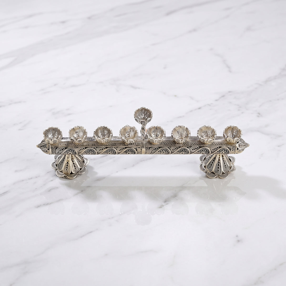 Yemenite Filigree 2-in-1 Hanukkah Menorah & Shabbat Candlesticks