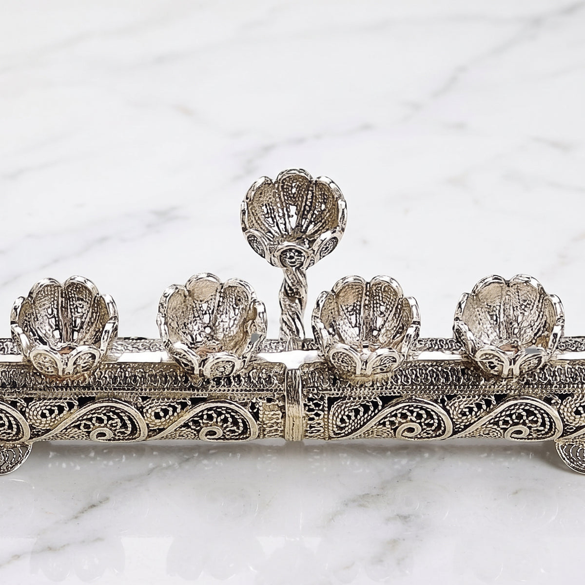 Yemenite Filigree 2-in-1 Hanukkah Menorah & Shabbat Candlesticks