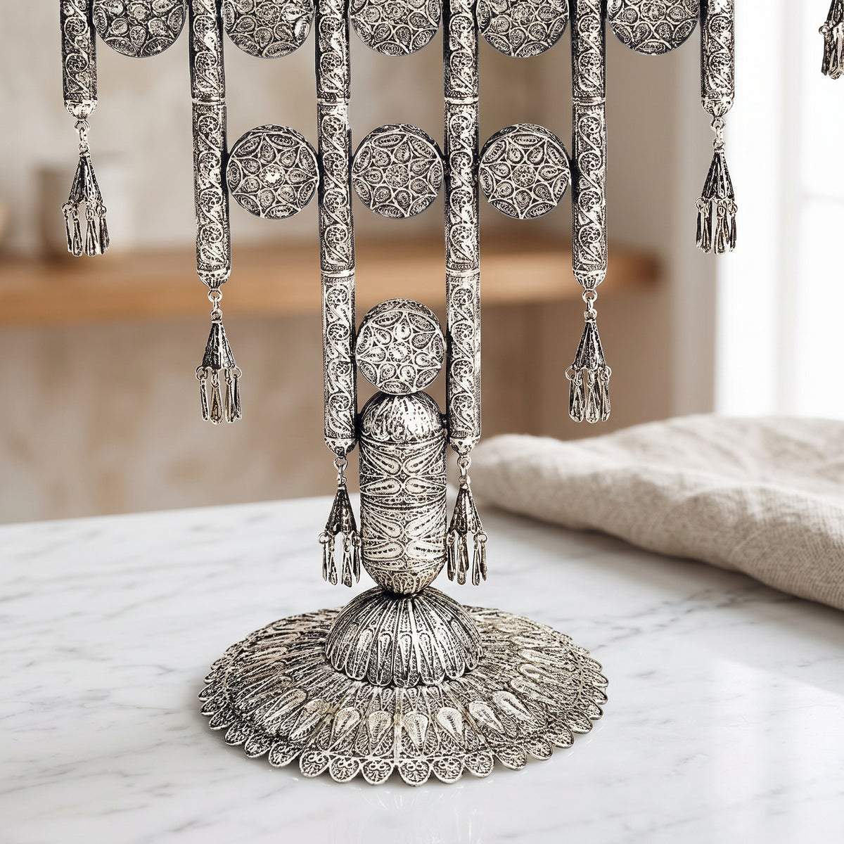 Big Yemenite Filigree Hanukkah Menorah | Handcrafted Jewish Hanukkiah | Elegant Judaica Gift