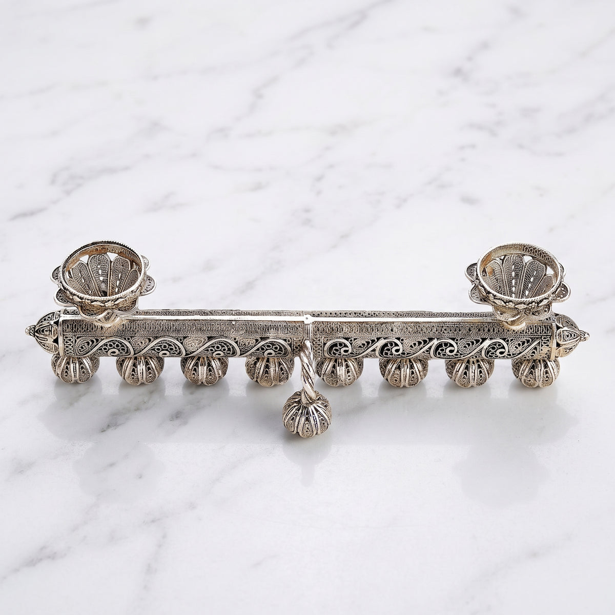 Yemenite Filigree 2-in-1 Hanukkah Menorah & Shabbat Candlesticks