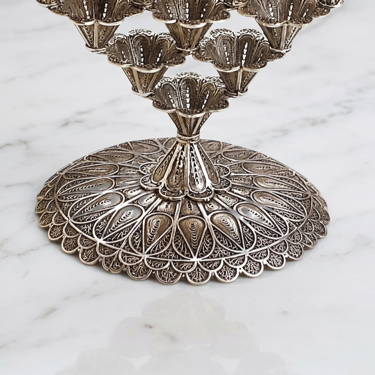 Elegant Sterling Silver Yemenite Filigree Hanukkah Menorah