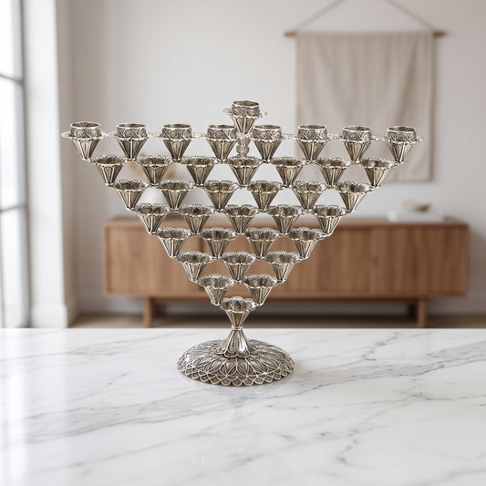 Elegant Sterling Silver Yemenite Filigree Hanukkah Menorah