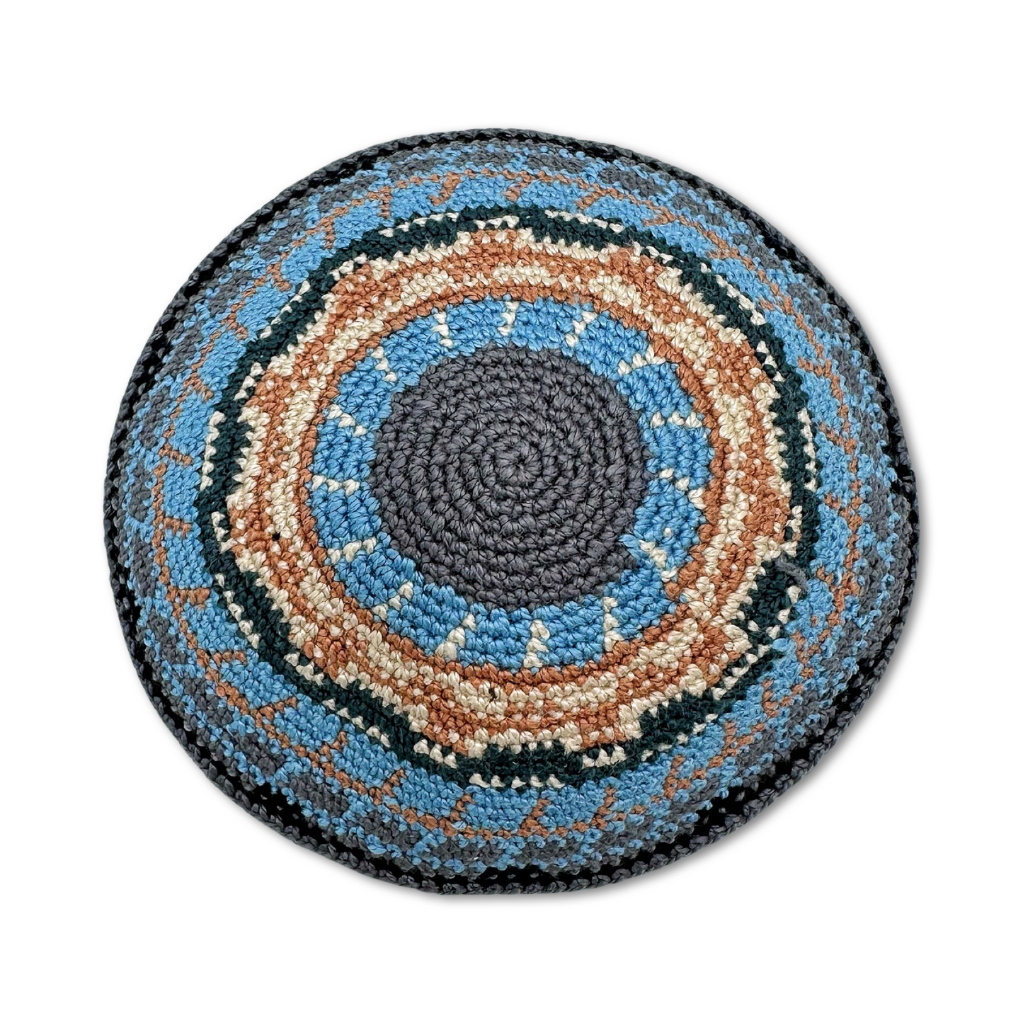 Blue brown gray & black Cotton Kippah