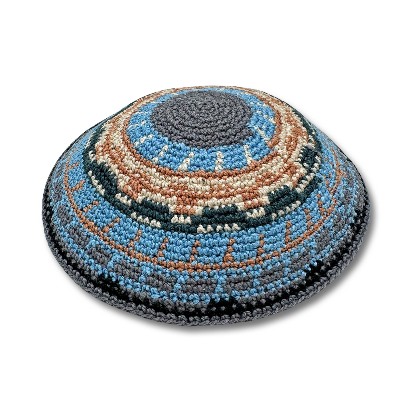 Blue brown gray & black Cotton Kippah