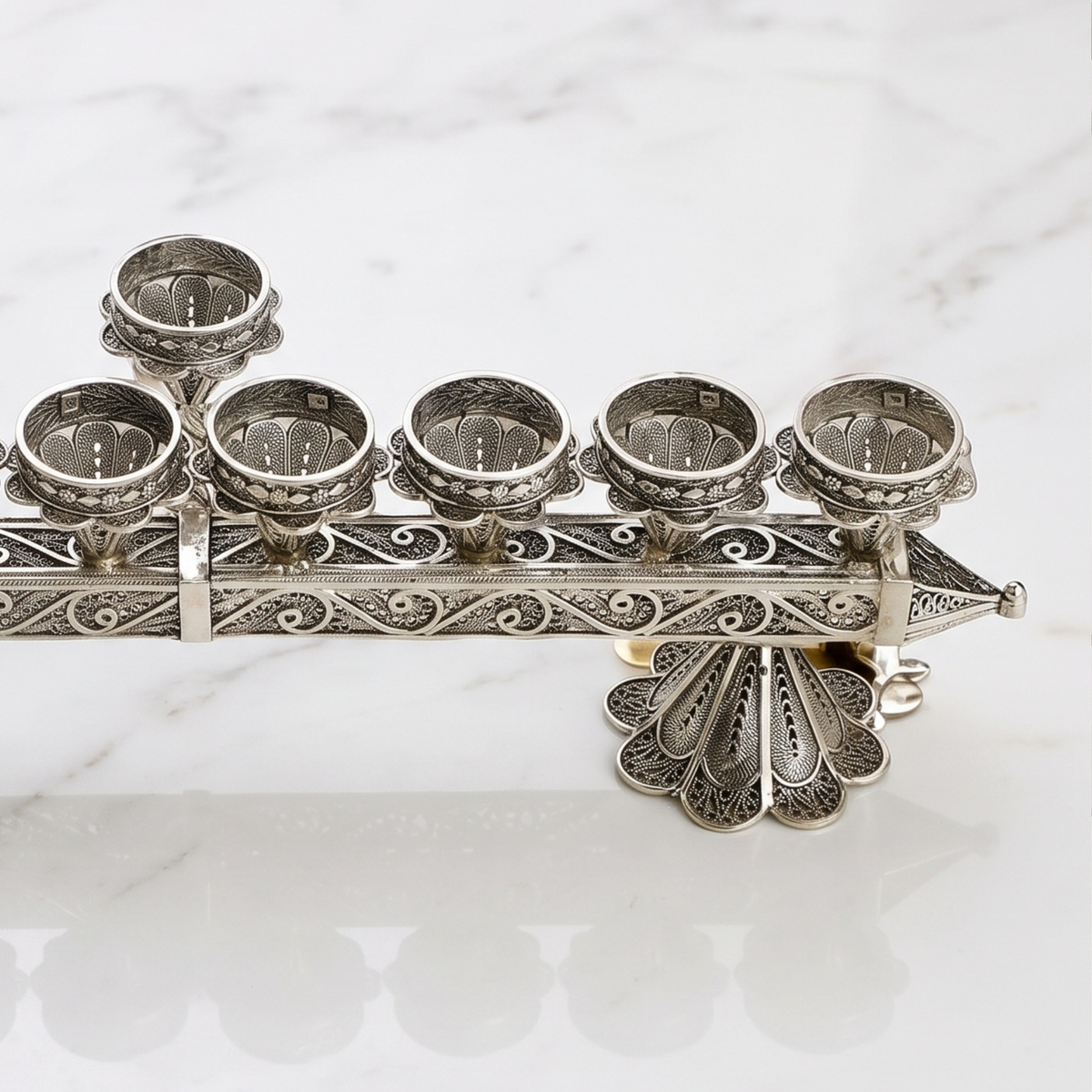 Yemenite Filigree 2-in-1 Hanukkah Menorah & Shabbat Candlesticks