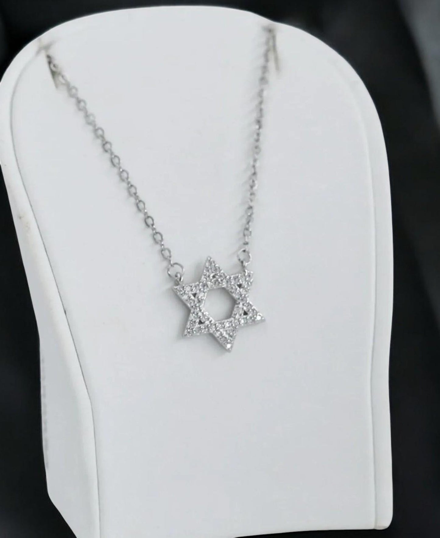 Sterling Silver Star of David Necklace with Crystals