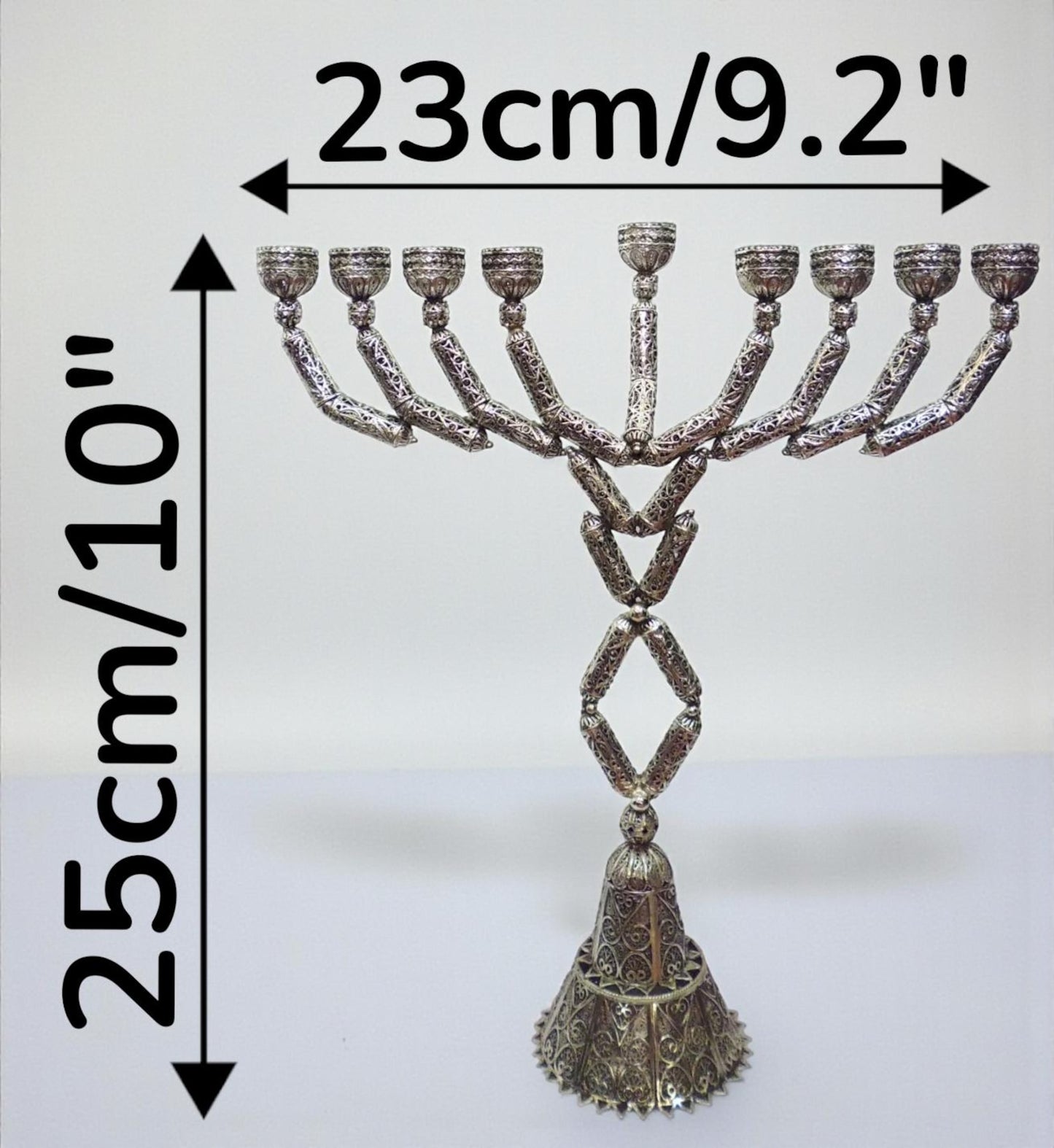 Sterling Silver Yemenite Filigree Big Menorah Handcrafted Judaica