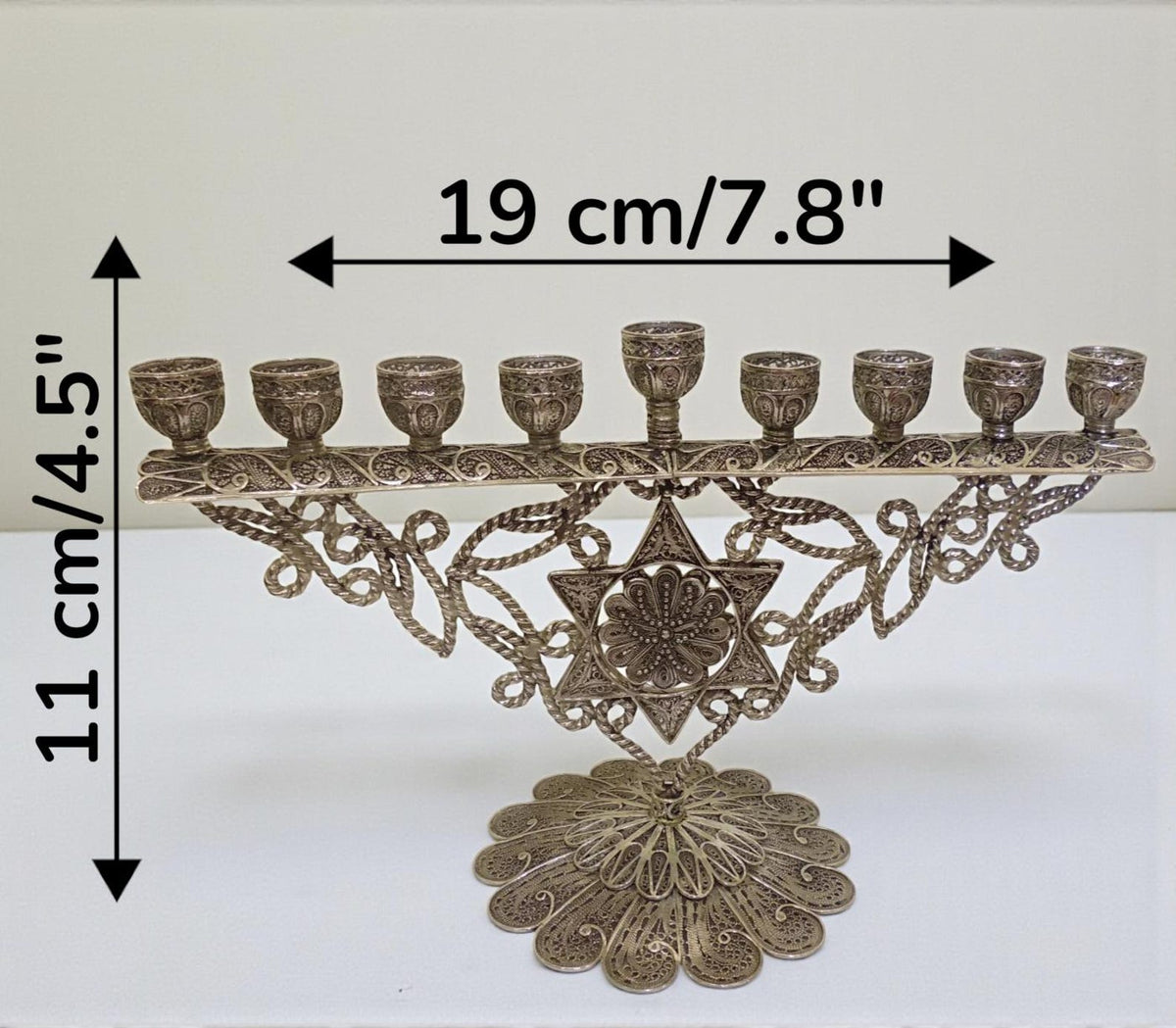 Ménorah de Hanoucca en filigrane yéménite en argent sterling