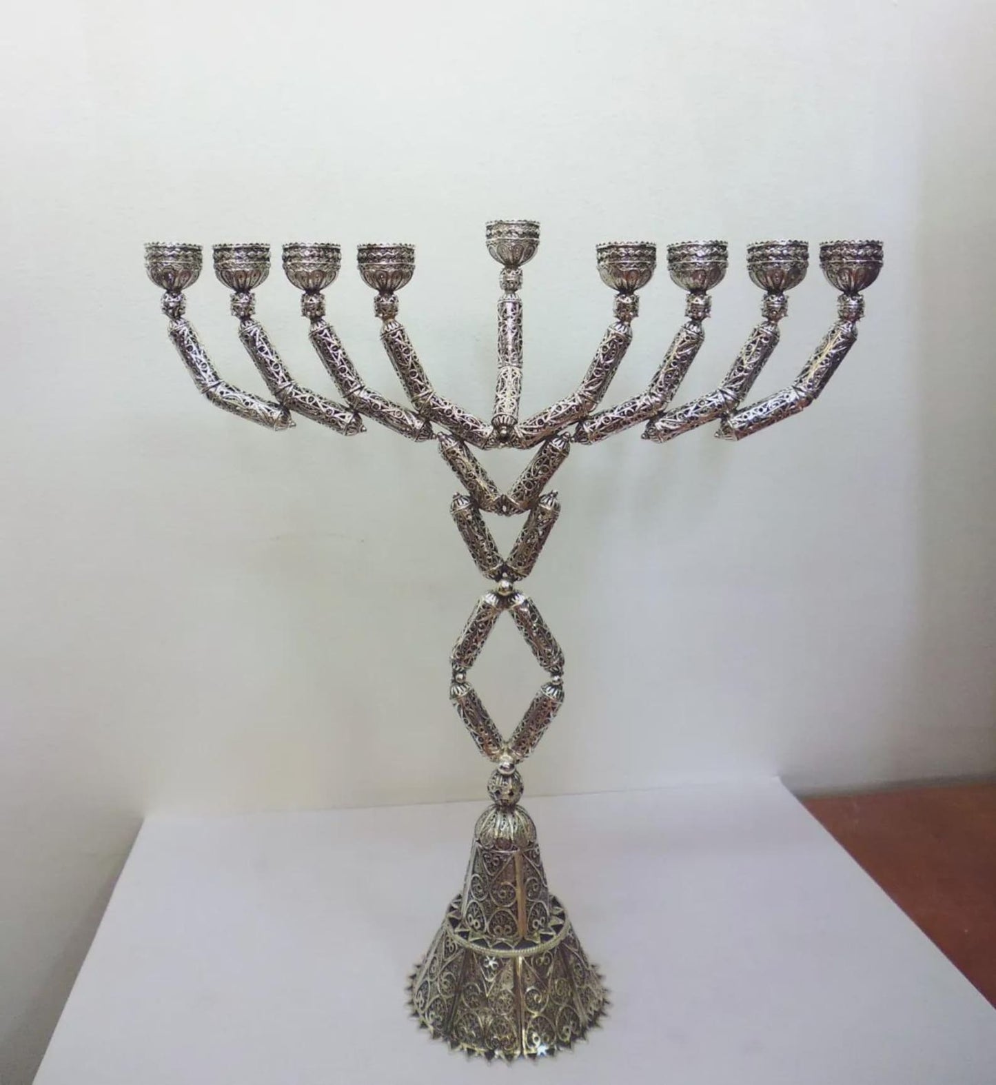 Sterling Silver Yemenite Filigree Big Menorah Handcrafted Judaica