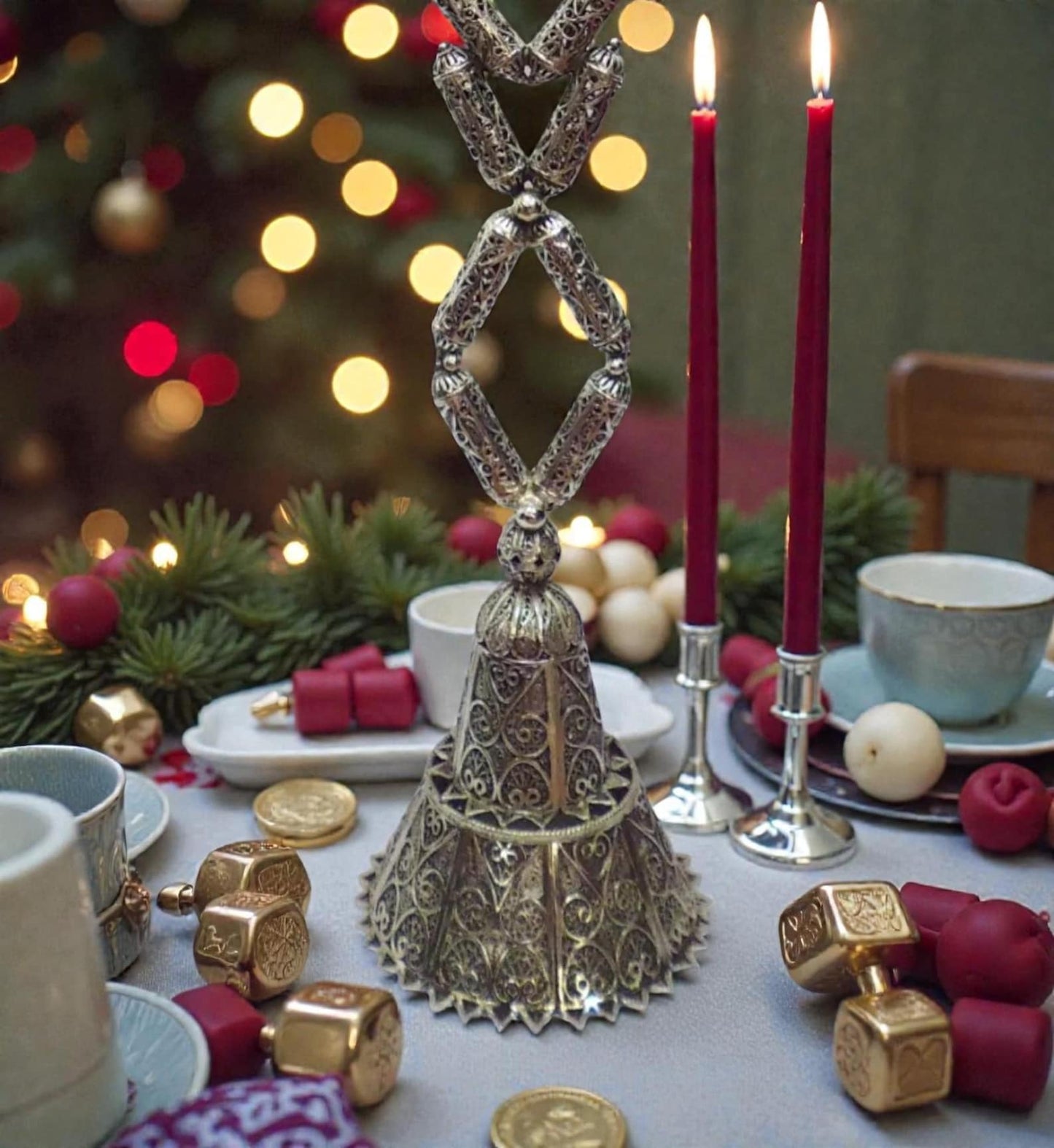 Sterling Silver Yemenite Filigree Big Menorah Handcrafted Judaica