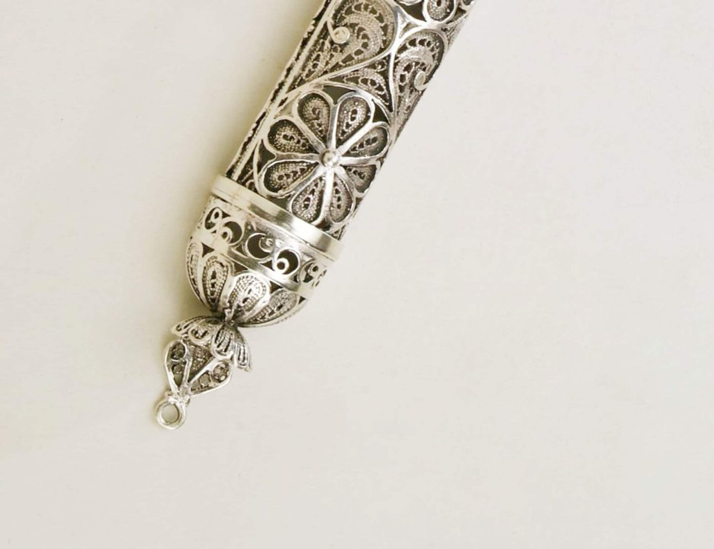 Handmade Sterling Silver Mezuzah Case: Yemenite Filigree Judaica Jewish Wedding Gift