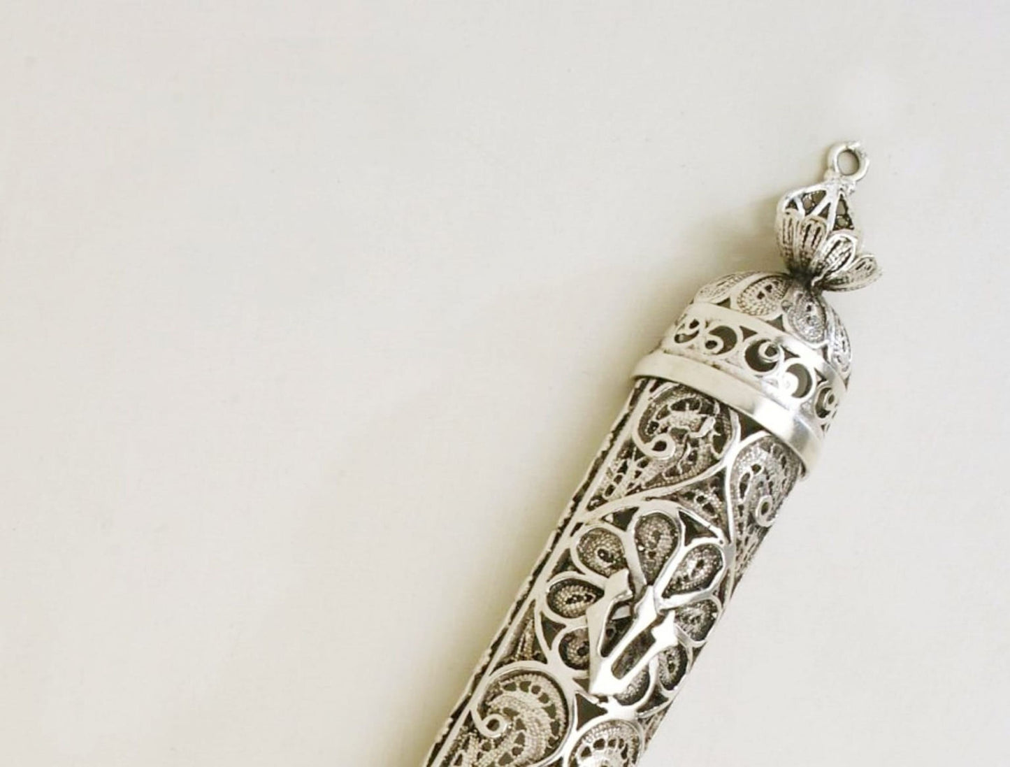 Handmade Sterling Silver Mezuzah Case: Yemenite Filigree Judaica Jewish Wedding Gift