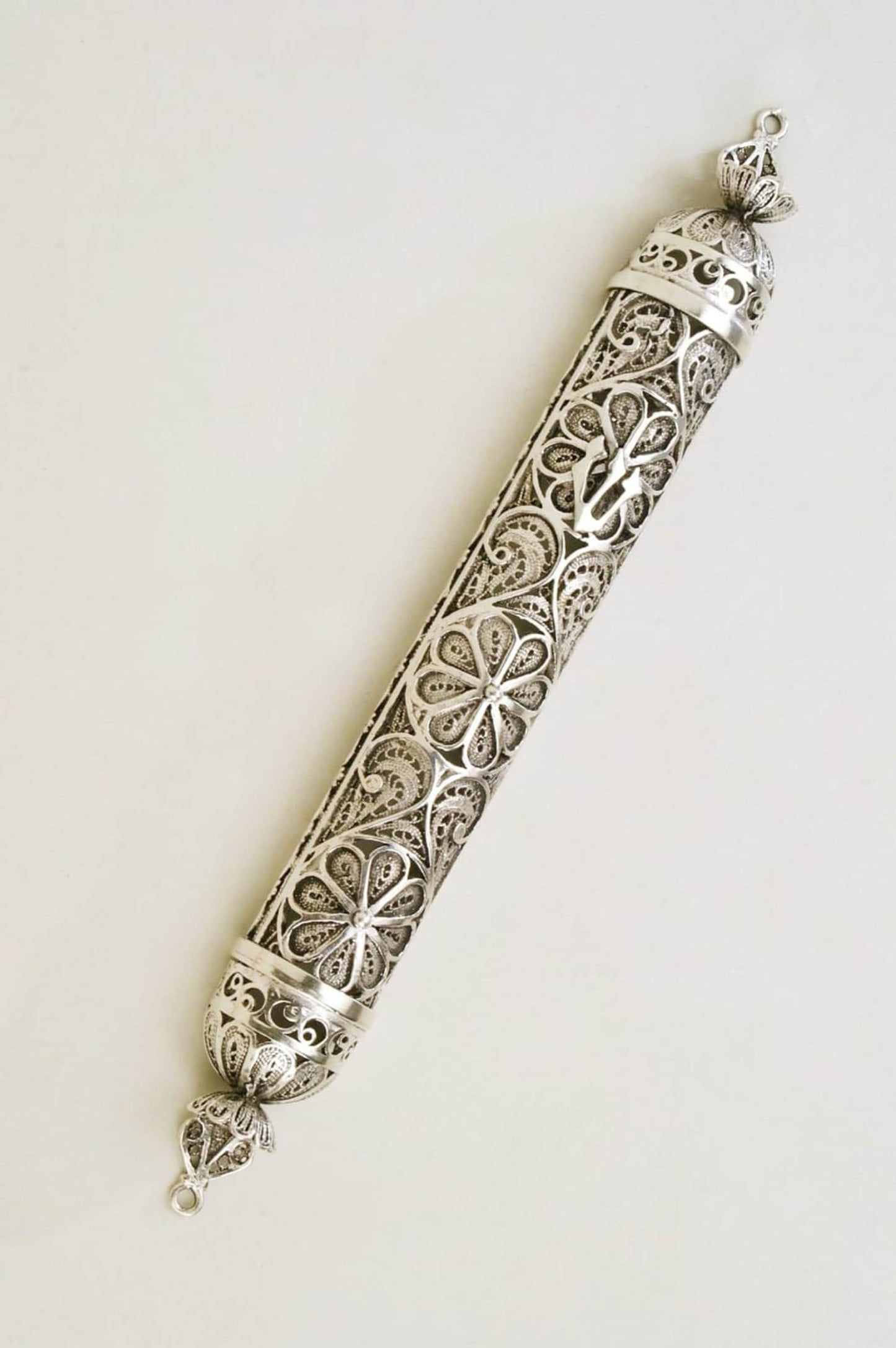 Handmade Sterling Silver Mezuzah Case: Yemenite Filigree Judaica Jewish Wedding Gift