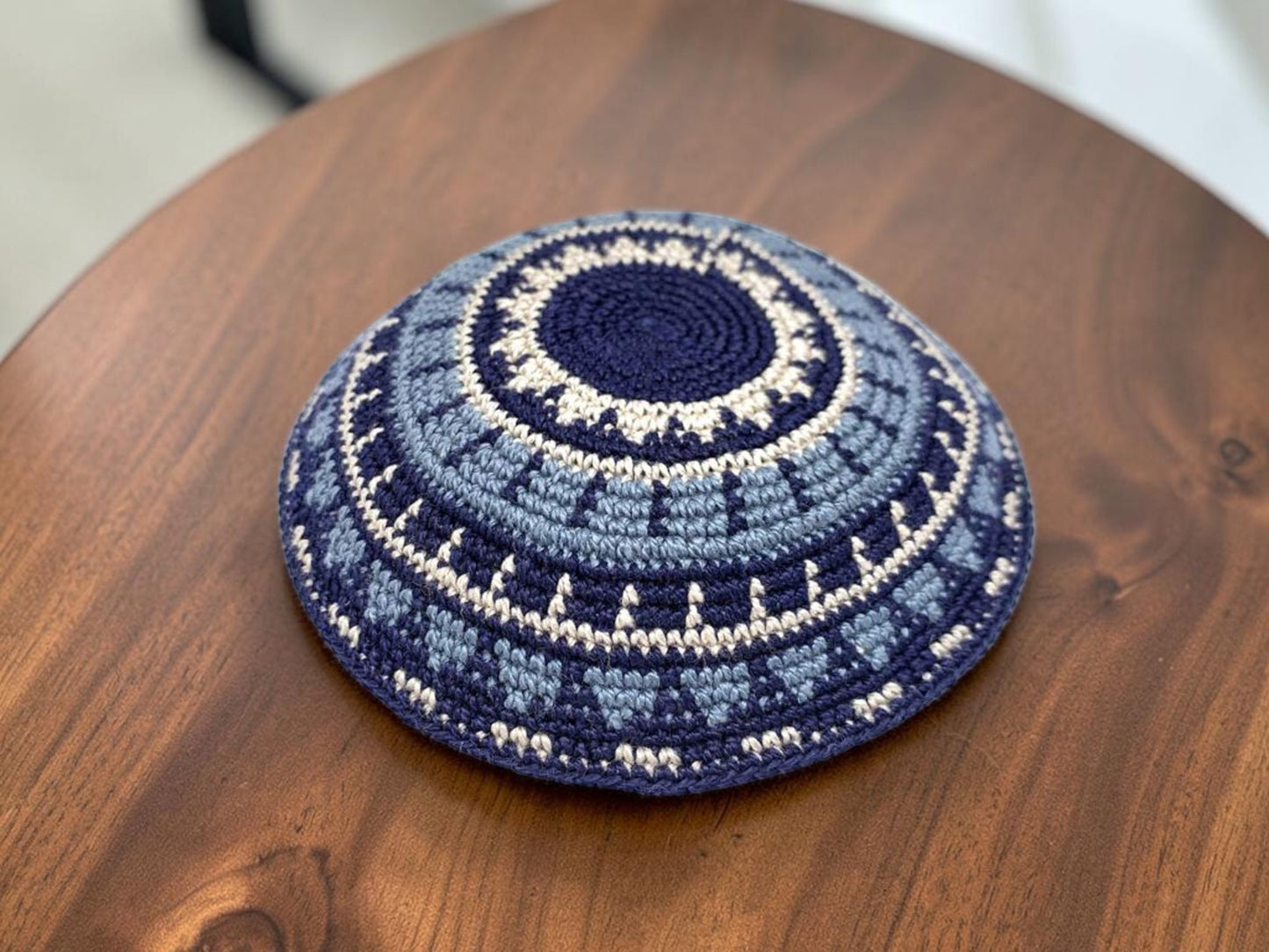 White, Blue, & Light Blue 14cm Cotton Knitted Kippah