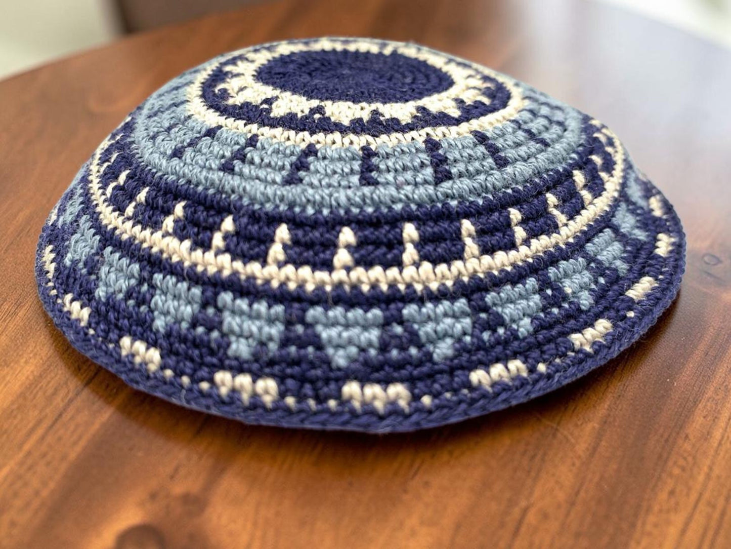 White, Blue, & Light Blue 14cm Cotton Knitted Kippah
