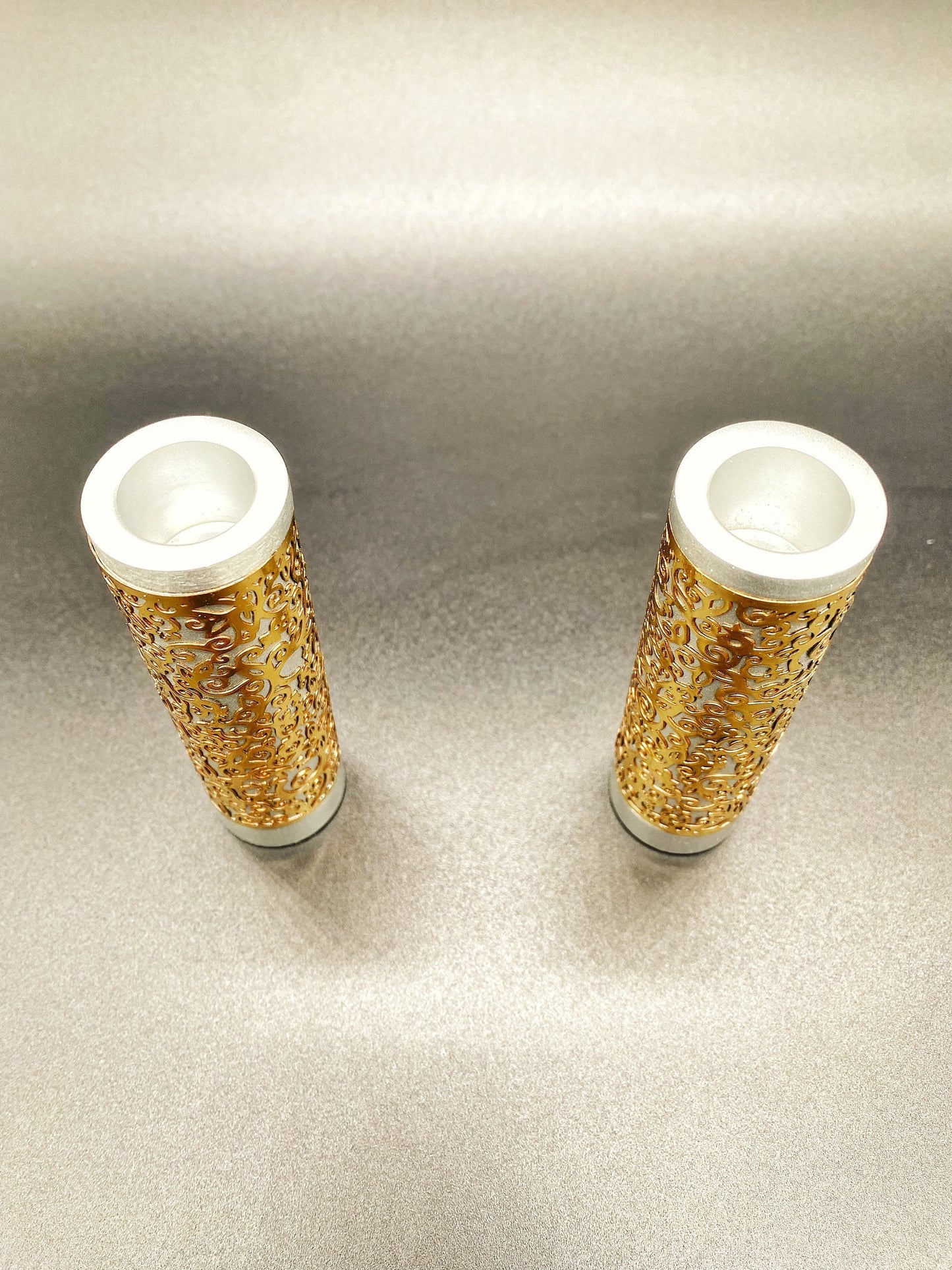 Gold Round Shabbat Candle Holders Stainless Steel Brass Pamot